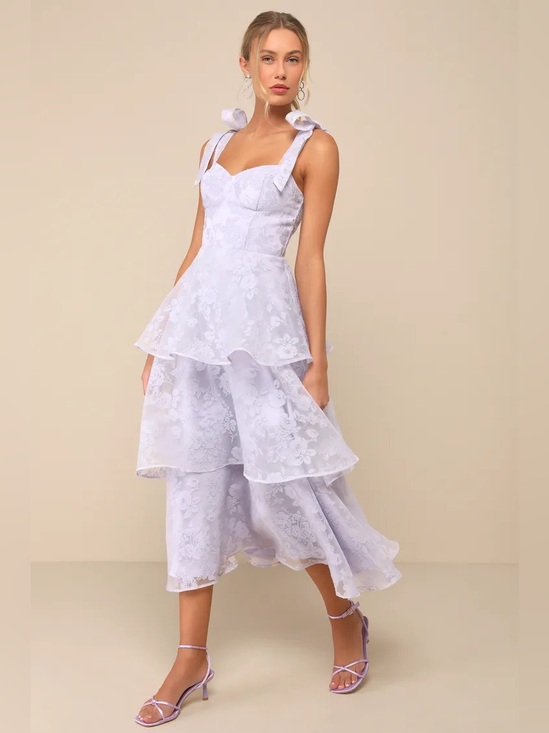 Lulus Dresses & Skirts - Lulus Glamorous Sweetie Lavender Burnout Tie-Strap Bustier Midi Dress